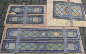 5 Victorian leaded stained glass panels (some damage) 1 x 58.5cm by 42cm, 2 x 18cm by 114cm, 2 x