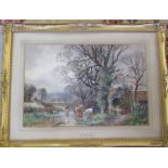 Gilt framed watercolour of cattle 'Nr Sidmouth Devon' by H C Fox R.B.A (1855-1925) signed lower