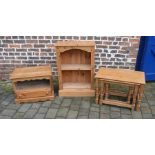 Pine TV cabinet, nest of tables and bookcase