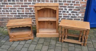 Pine TV cabinet, nest of tables and bookcase