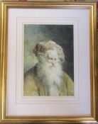 Framed watercolour of an elderly man signed D Lari 42 cm x 53 cm