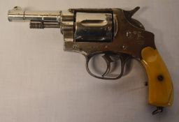 Deactivated Nagant .38" nickel plated revolver with ivory grips & certificate
