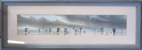 Framed watercolour by Norfolk artist Peter Baslam 'Promenade' 53 cm x 19 cm (size including frame)