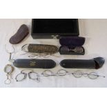 Collection of wire rim vintage spectacles etc