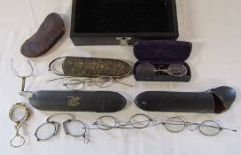 Collection of wire rim vintage spectacles etc