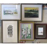 Selection of assorted framed watercolours inc The Old Hall Cottage Garboldisham by Marjorie Wrighton