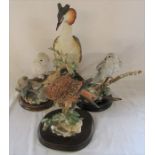 4 large Country Artists bird figures - Snowy owl with young H 20 cm, Gyr Falcon with fern H 23 cm,