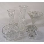 Various cut glass vases and bowls