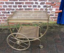 1970s Continental gilt metal drinks trolley with two tier carriage (top & bottom trays removable)