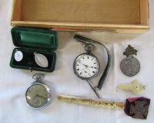Various items inc silver pocket watch (af), Empire watch, Coronation medal etc