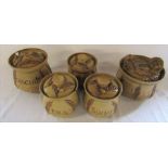 Selection of Alvingham pottery wheat and mice design lidded jars
