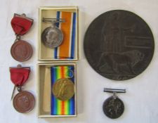 WWI death plaque to William Charles Muskett, WWI 1914-18 medal awarded to 19548 Pte W J Muskett A.