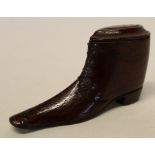 19th century treen snuff box in the form of a heeled shoe 9.5cm