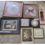 Assorted prints, tapestry / needlepoint and mirrors (sample shown)