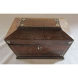 Sarcophagus shaped tea caddy with mother of pearl inlay decoration L 20.5 cm H 13 cm