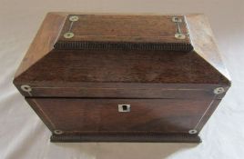 Sarcophagus shaped tea caddy with mother of pearl inlay decoration L 20.5 cm H 13 cm