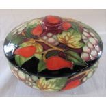 Moorcroft 2003 'Winter Harvest' pattern powder bowl and lid, initialled KW and DS D 12 cm H 7 cm