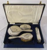 Cased 5 piece silver dressing table set Birmingham 1914 (af)