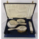 Cased 5 piece silver dressing table set Birmingham 1914 (af)