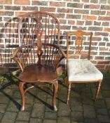 Reproduction Windsor chair (needs re-gluing) and a late Victorian salon chair