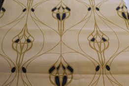 Large off cut of Art Nouveau pattern material on yellow ground approx. 383cm x 141cm