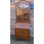 Early 20th century oak bureau bookcase H 202 cm, W 74 cm, D 42 cm