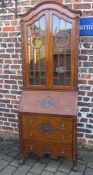 Early 20th century oak bureau bookcase H 202 cm, W 74 cm, D 42 cm