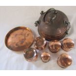 A 19th century Indian copper Paan Daan Betel nut box / Spice caddy with various pots and a plate