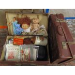 2 vintage suitcases inc 'Expand-it' containing vintage toys inc Viewfinder, Cabbage Patch dolls,