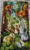 Child's woodland animals rug 128 cm x 69 signed lower right corner