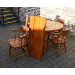 Pine dining table W 111 cm extending to 203 cm with the two leaves & 4 modern pine smokers bow