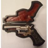 Cased engraved Belgium pin fire pistol with ornate grip