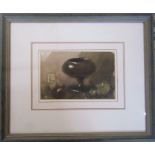 Framed watercolour of a still life with goblet and grapes by Russian artist Georgi Gregoriev (b.