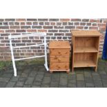 Pine bedside cabinet, bookcase & painted towel rail