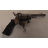 Six pin fire revolver pistol with ebony grip 8.0cm barrel length
