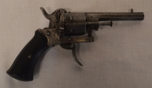 Six pin fire revolver pistol with ebony grip 8.0cm barrel length