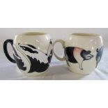 2 Moorcroft animal mugs from 2014 - Saddleback pig and Badger H 9.5 cm