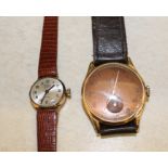 9ct gold Avia wristwatch on replacement leather strap & 18K Exactus wristwatch with leather strap (