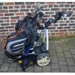 Powakaddy FWi electric golf trolley with a set of Ping golf clubs & an AquaPel 2 bag