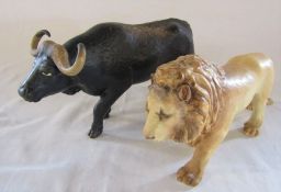 Coalport water buffalo L 22 cm and lion L 22 cm figures