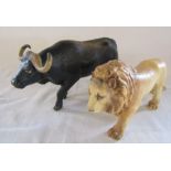 Coalport water buffalo L 22 cm and lion L 22 cm figures