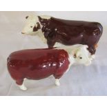 Beswick Hereford bull with metal ring in nose L 22 cm H 13.5 cm & CH of Champions cow
