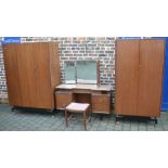 1960's G Plan Ernst Gomme bedroom suite comprising 2 wardrobes, dressing table & stool