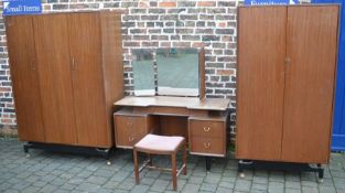 1960's G Plan Ernst Gomme bedroom suite comprising 2 wardrobes, dressing table & stool