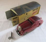 Vintage Schuco garage no 1500 and car 'Kommando Anno 2000' (missing telephone to side of garage)