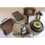 Small wall barometer, vintage Kodak camera, mantel clock etc