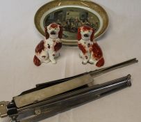 Pair of small Staffordshire dogs (some damage) 13cm, Prattware oval bowl with Blind Fiddler print by