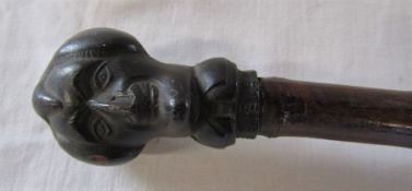 Bamboo sword stick with carved head possibly of Dr Syntax