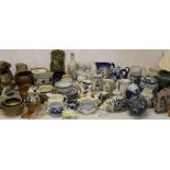 Selection of decorative jugs, studio pottery including piggy banks, Alvingham Pottery lamp etc (3