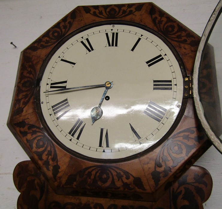 19th century inlaid drop dial wall clock height approximately 66 cm length 44 cm width 14 cm - Image 4 of 8